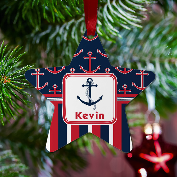 Nautical Anchors & Stripes Metal Star Ornament - Lifestyle