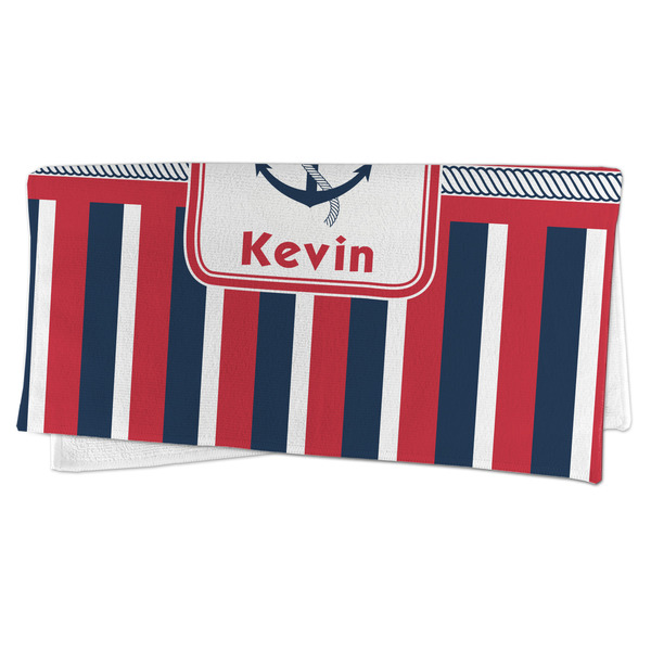 Nautical Anchors & Stripes Microfiber Dish Rag - FOLDED (half)