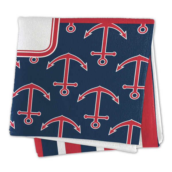 Nautical Anchors & Stripes Microfiber Dish Rag - FOLDED (square)