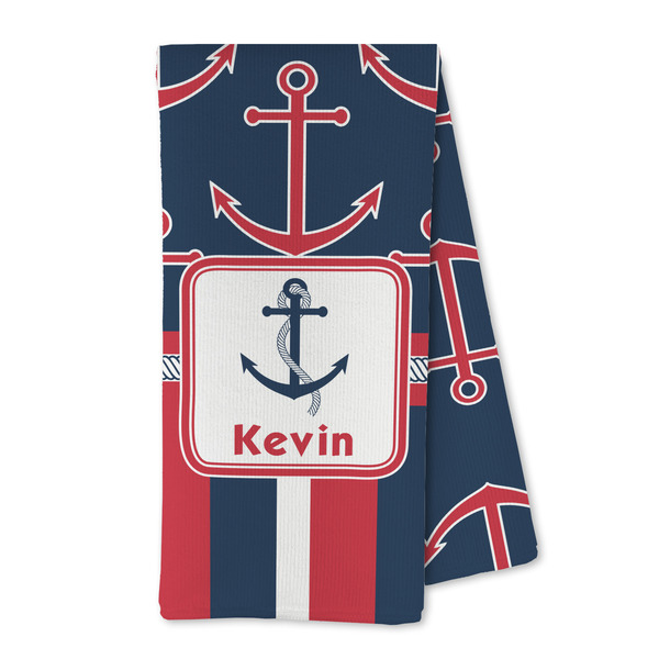 Custom Nautical Anchors & Stripes Kitchen Towel - Microfiber (Personalized)