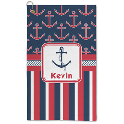 Nautical Anchors & Stripes Microfiber Golf Towel - Large (Personalized)
