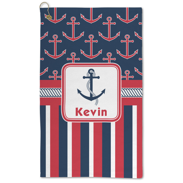Custom Nautical Anchors & Stripes Microfiber Golf Towel (Personalized)