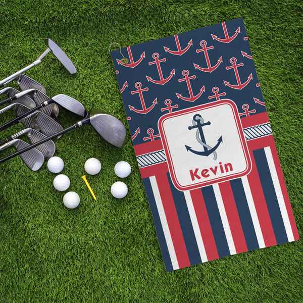 Nautical Anchors & Stripes Microfiber Golf Towels - LIFESTYLE