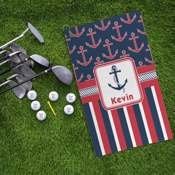 Nautical Anchors & Stripes Microfiber Golf Towels - LIFESTYLE