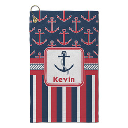 Nautical Anchors & Stripes Microfiber Golf Towel - Small (Personalized)