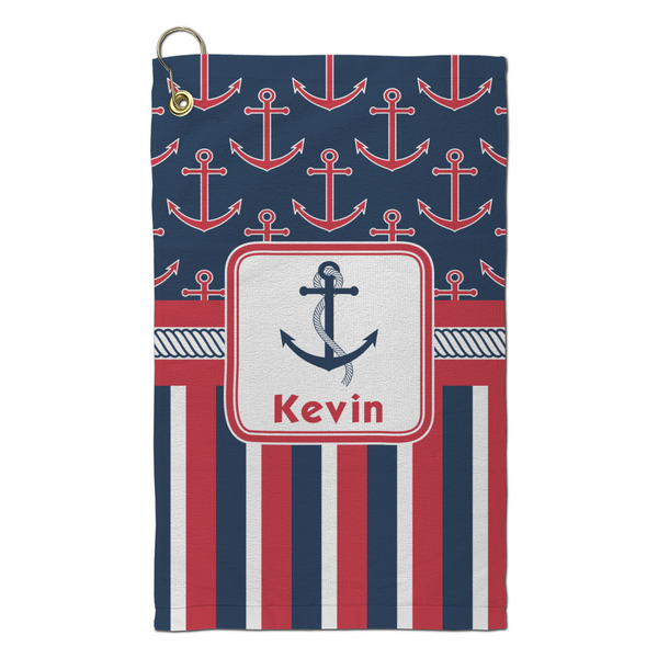 Custom Nautical Anchors & Stripes Microfiber Golf Towel - Small (Personalized)