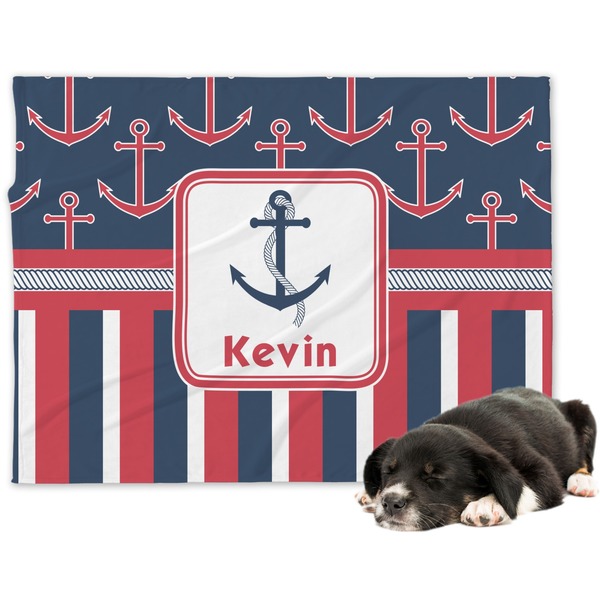 Custom Nautical Anchors & Stripes Dog Blanket (Personalized)