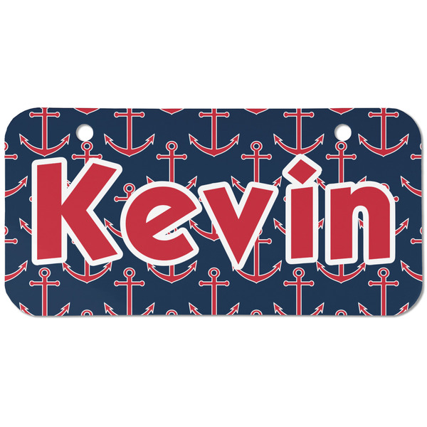 Custom Nautical Anchors & Stripes Mini/Bicycle License Plate (2 Holes) (Personalized)