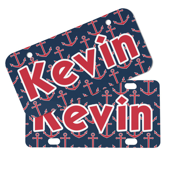 Nautical Anchors & Stripes Mini License Plates - MAIN (4 and 2 Holes)