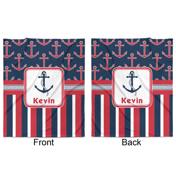 Nautical Anchors & Stripes Minky Blanket - 50"x60" - Double Sided - Front & Back