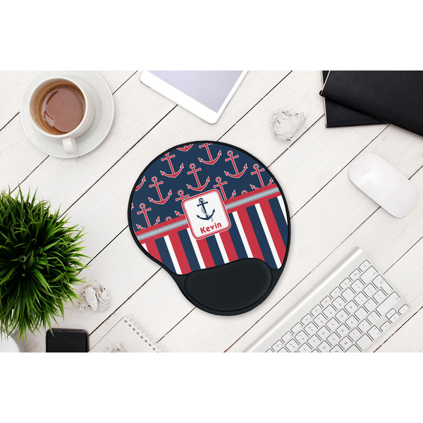 Nautical Anchors & Stripes Mouse Pad with Wrist Rest - LIFESYTLE 1