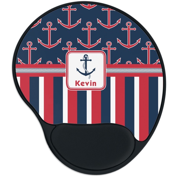 Custom Nautical Anchors & Stripes Mouse Pad with Wrist Support