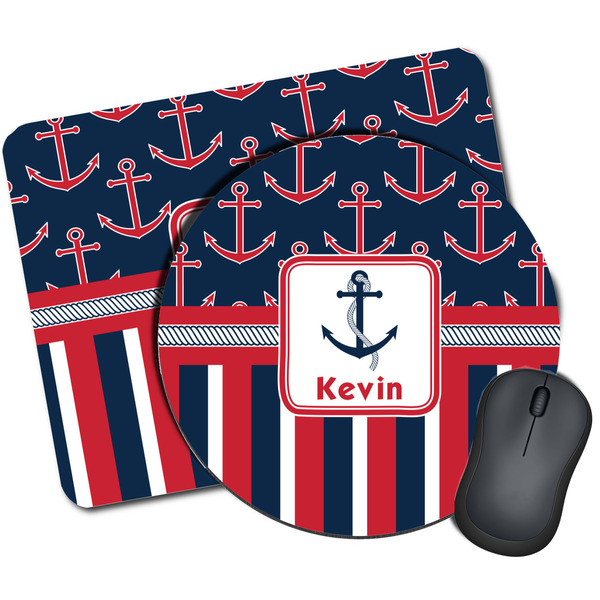 Custom Nautical Anchors & Stripes Mouse Pad (Personalized)