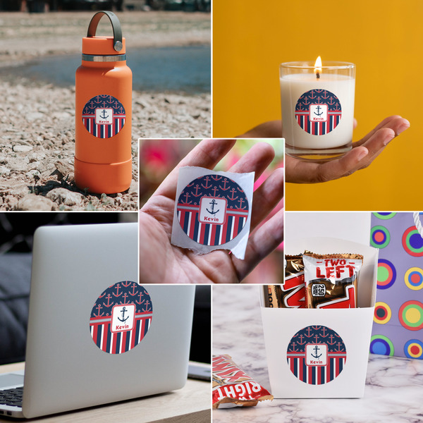 Nautical Anchors & Stripes Multipurpose Round Labels - In Context