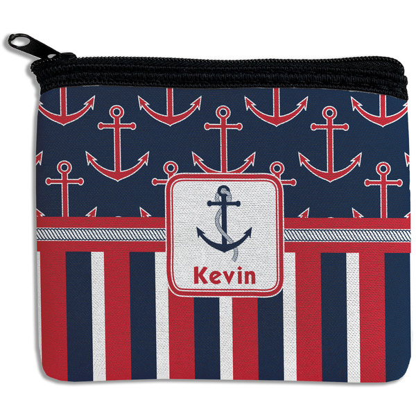 Custom Nautical Anchors & Stripes Rectangular Coin Purse (Personalized)