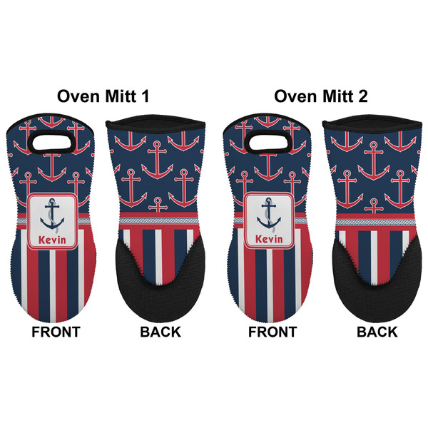Nautical Anchors & Stripes Neoprene Oven Mitt - Set of 2 - Approval