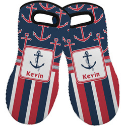 Nautical Anchors & Stripes Neoprene Oven Mitts - Set of 2 w/ Name or Text