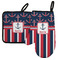 Nautical Anchors & Stripes Left Oven Mitt & Pot Holder Set w/ Name or Text