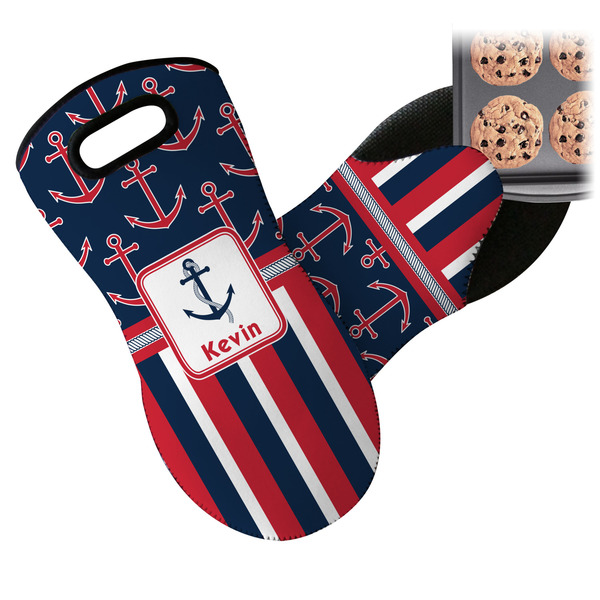 Nautical Anchors & Stripes Neoprene Oven Mitt