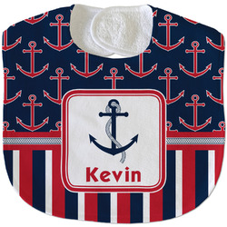 Nautical Anchors & Stripes Velour Baby Bib w/ Name or Text