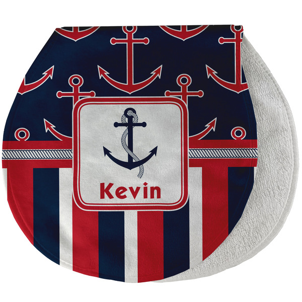 Custom Nautical Anchors & Stripes Burp Pad - Velour w/ Name or Text