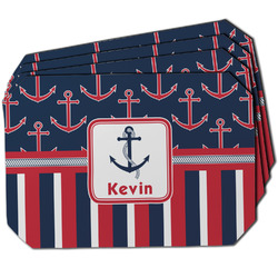 Nautical Anchors & Stripes Dining Table Mat - Octagon w/ Name or Text