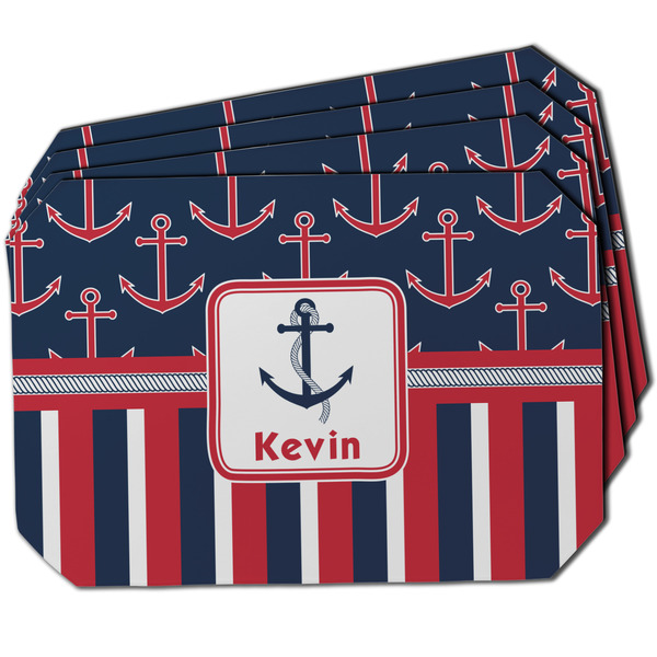 Custom Nautical Anchors & Stripes Dining Table Mat - Octagon w/ Name or Text