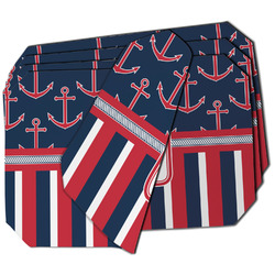 Nautical Anchors & Stripes Dining Table Mat - Octagon - Set of 4 (Double-SIded) w/ Name or Text