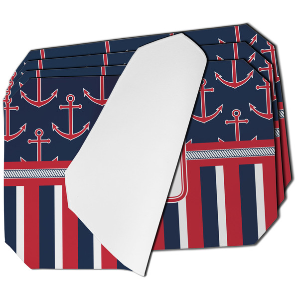 Custom Nautical Anchors & Stripes Dining Table Mat - Octagon - Set of 4 (Single-Sided) w/ Name or Text