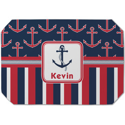 Nautical Anchors & Stripes Dining Table Mat - Octagon (Single-Sided) w/ Name or Text