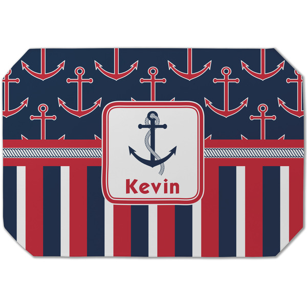 Custom Nautical Anchors & Stripes Dining Table Mat - Octagon (Single-Sided) w/ Name or Text