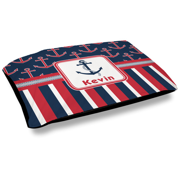 Custom Nautical Anchors & Stripes Outdoor Dog Bed - Large (Personalized)