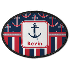 Nautical Anchors & Stripes Iron On Oval Patch w/ Name or Text