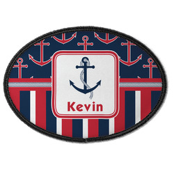 Nautical Anchors & Stripes Iron On Oval Patch w/ Name or Text