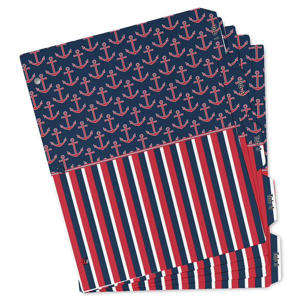 Custom Nautical Anchors & Stripes Binder Tab Divider - Set of 5 (Personalized)