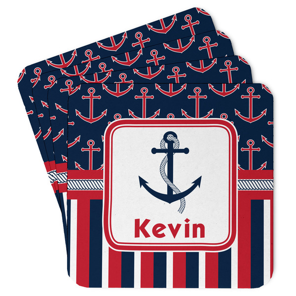 Custom Nautical Anchors & Stripes Paper Coasters w/ Name or Text
