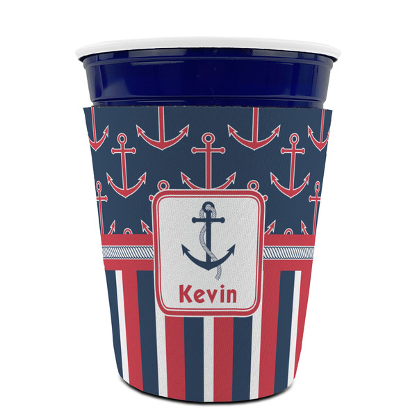 Nautical Anchors & Stripes Party Cup Sleeves - without bottom - FRONT (on cup)