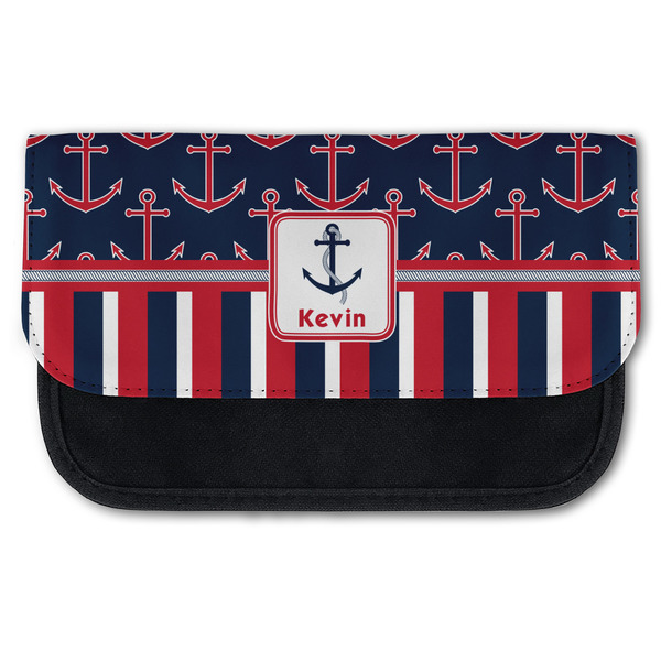 Custom Nautical Anchors & Stripes Canvas Pencil Case w/ Name or Text