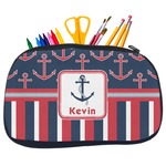 Nautical Anchors & Stripes Neoprene Pencil Case - Medium w/ Name or Text