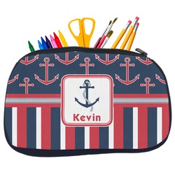 Nautical Anchors & Stripes Neoprene Pencil Case - Medium w/ Name or Text