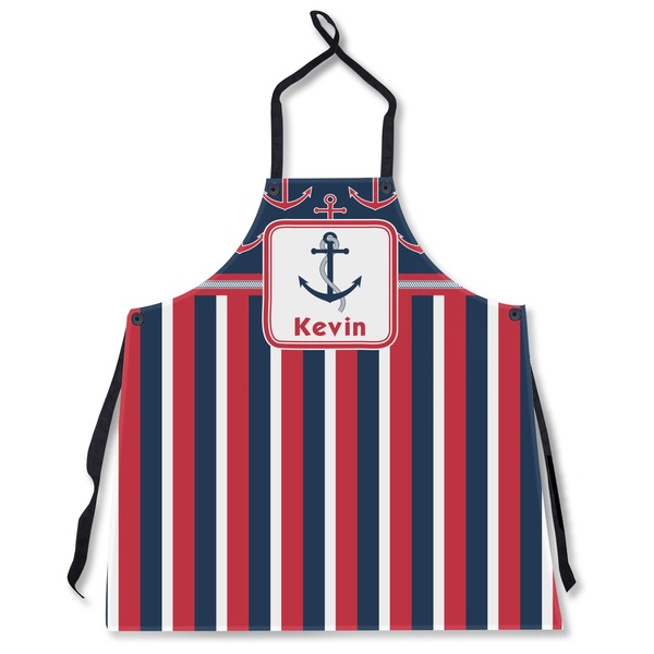 Custom Nautical Anchors & Stripes Apron Without Pockets w/ Name or Text