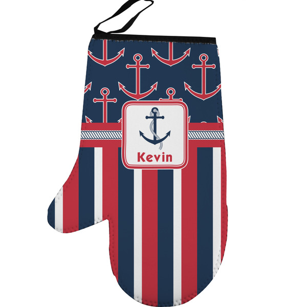 Nautical Anchors & Stripes Personalized Oven Mitt - Left