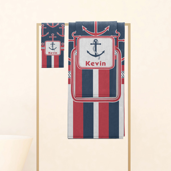 Nautical Anchors & Stripes Personalized Towel Set