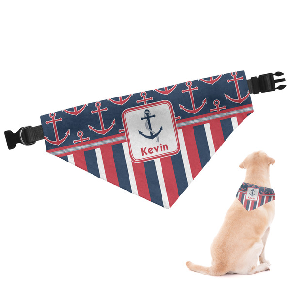 Custom Nautical Anchors & Stripes Dog Bandana - Small (Personalized)