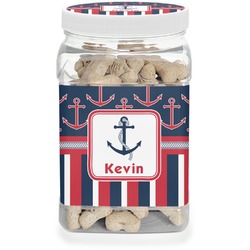 Nautical Anchors & Stripes Dog Treat Jar (Personalized)
