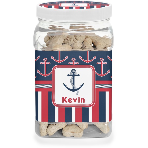 Custom Nautical Anchors & Stripes Dog Treat Jar (Personalized)