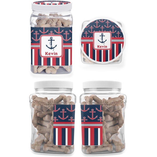Nautical Anchors & Stripes Pet Treat Jar - Multiple Angles