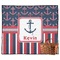 Nautical Anchors & Stripes Picnic Blanket - Flat - With Basket