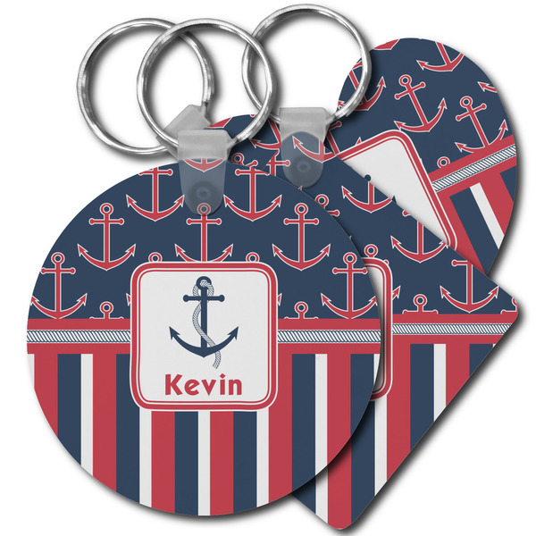 Custom Nautical Anchors & Stripes Plastic Keychain (Personalized)