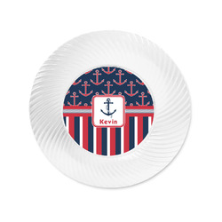 Nautical Anchors & Stripes Plastic Party Appetizer & Dessert Plates - 6" (Personalized)